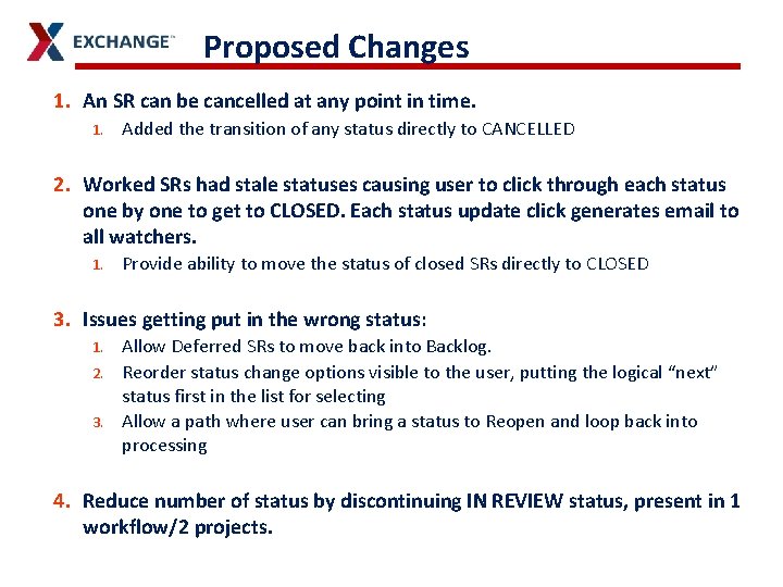 Proposed Changes 1. An SR can be cancelled at any point in time. 1. Proposed Changes 1. An SR can be cancelled at any point in time. 1.