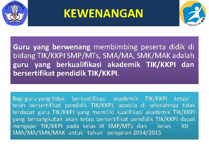 KEWENANGAN Guru yang berwenang membimbing peserta didik di bidang TIK/KKPI SMP/MTs, SMA/MA, SMK/MAK adalah