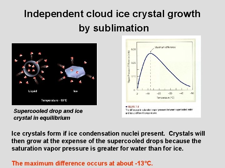 Independent cloud ice crystal growth by sublimation Supercooled drop and ice crystal in equilibrium