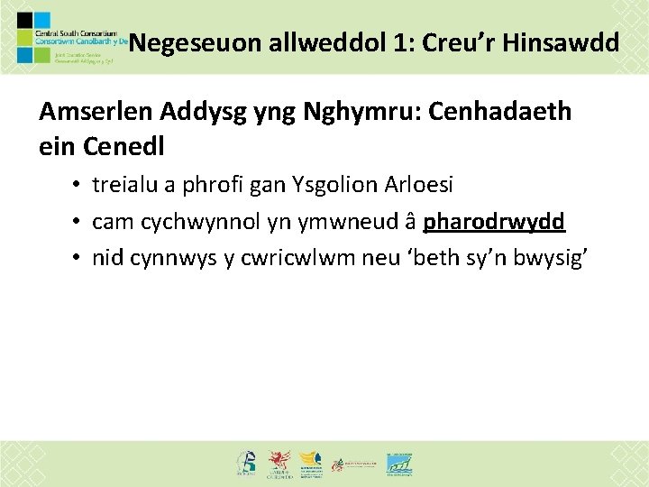 Negeseuon allweddol 1: Creu’r Hinsawdd Amserlen Addysg yng Nghymru: Cenhadaeth ein Cenedl • treialu