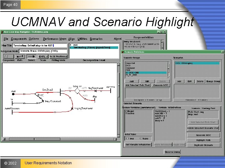 Page 40 UCMNAV and Scenario Highlight © 2002 User Requirements Notation 