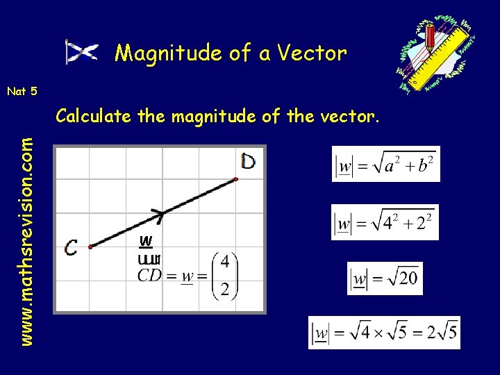 Magnitude of a Vector Nat 5 www. mathsrevision. com Calculate the magnitude of the