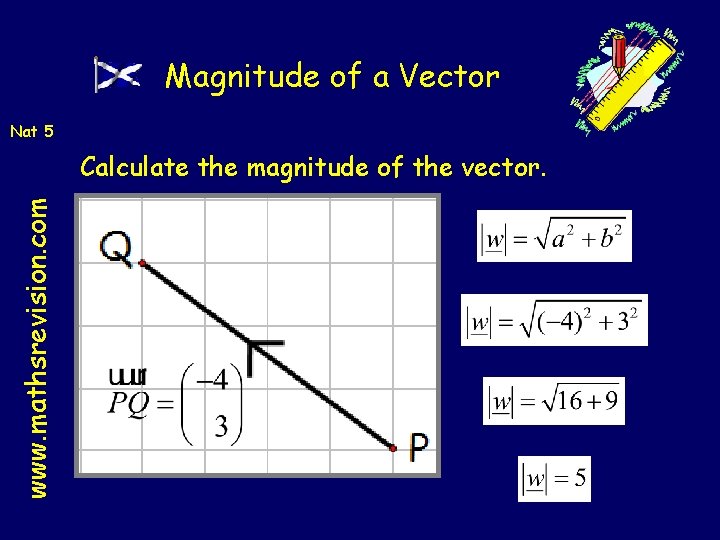Magnitude of a Vector Nat 5 www. mathsrevision. com Calculate the magnitude of the