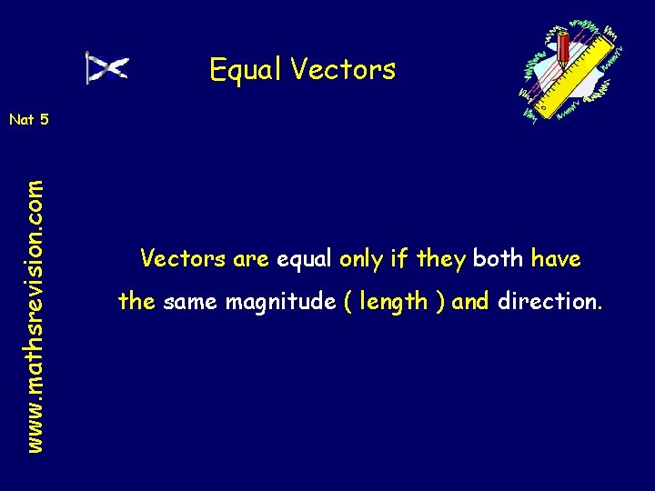 Equal Vectors www. mathsrevision. com Nat 5 Vectors are equal only if they both