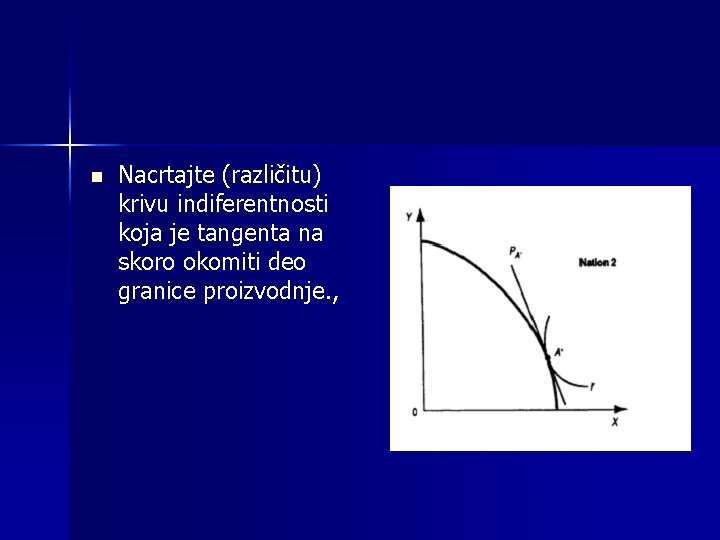 n Nacrtajte (različitu) krivu indiferentnosti koja je tangenta na skoro okomiti deo granice proizvodnje.