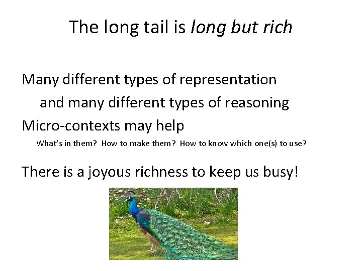 The long tail is long but rich Many different types of representation and many