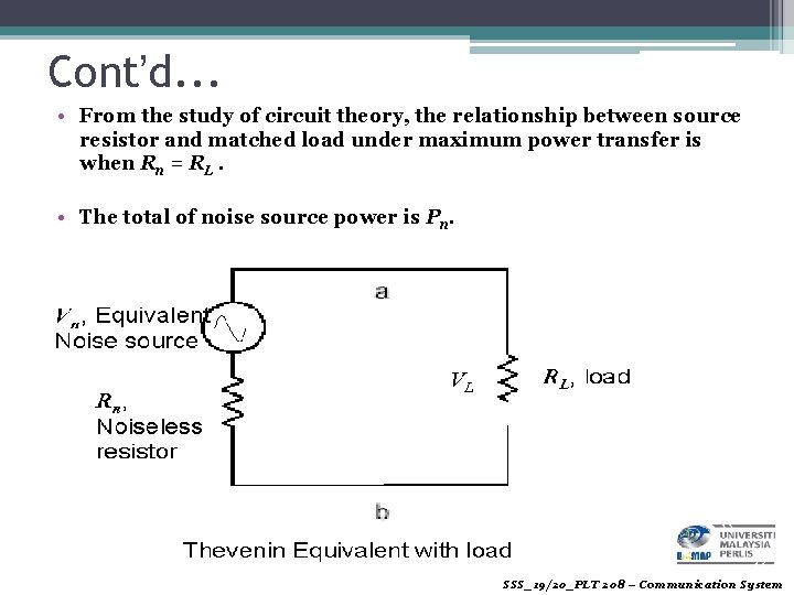 Cont’d. . . • From the study of circuit theory, the relationship between source