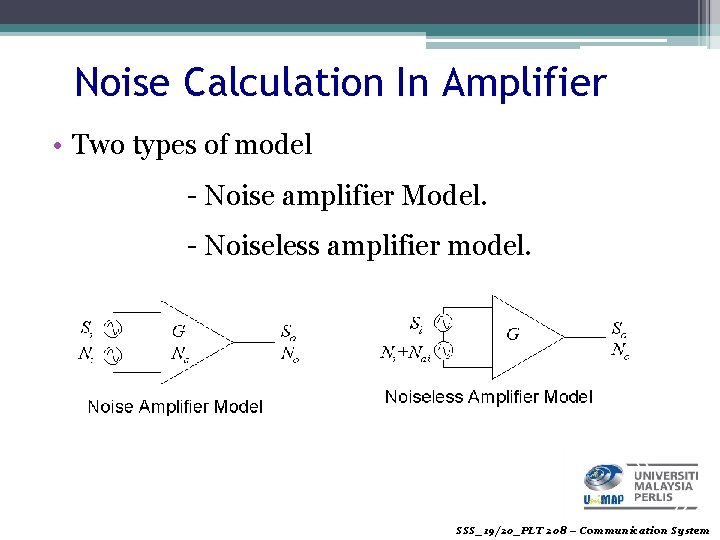 Noise Calculation In Amplifier • Two types of model - Noise amplifier Model. -