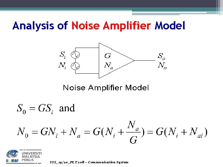 Analysis of Noise Amplifier Model SSS_19/20_PLT 208 – Communication System 