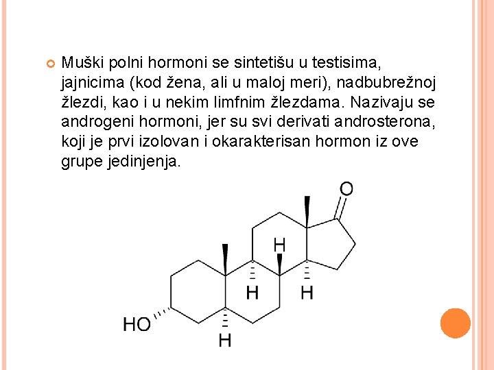  Muški polni hormoni se sintetišu u testisima, jajnicima (kod žena, ali u maloj