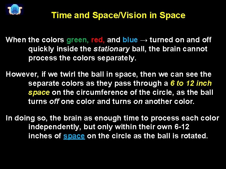 Time and Space/Vision in Space When the colors green, red, and blue → turned