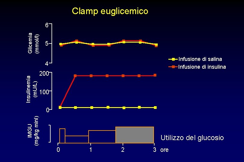 Clamp euglicemico Glicemia (mmol/l) 6 5 Infusione di salina Insulinemia (m. U/L) 4 Infusione