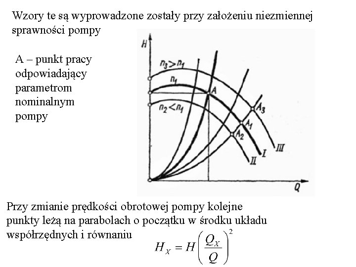 Wzory te są wyprowadzone zostały przy założeniu niezmiennej sprawności pompy A – punkt pracy Wzory te są wyprowadzone zostały przy założeniu niezmiennej sprawności pompy A – punkt pracy