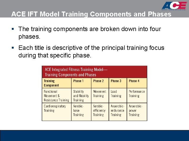 ACE IFT Model Training Components and Phases § The training components are broken down