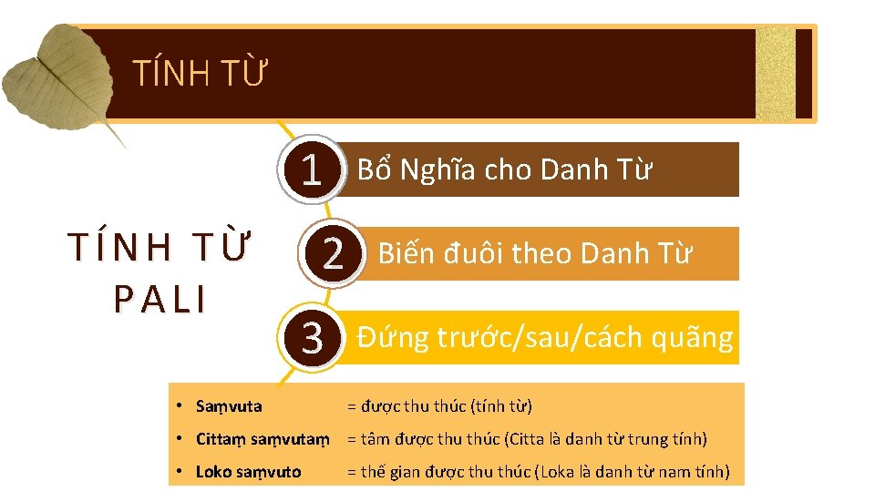 TÍNH TỪ ❶ Bổ Nghĩa cho Danh Từ TÍNH TỪ PALI ❷ Biến đuôi