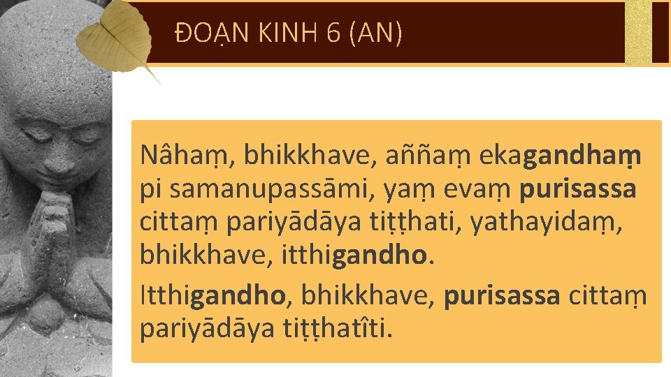 ĐOẠN KINH 6 (AN) Nâhaṃ, bhikkhave, aññaṃ ekagandhaṃ pi samanupassāmi, yaṃ evaṃ purisassa cittaṃ