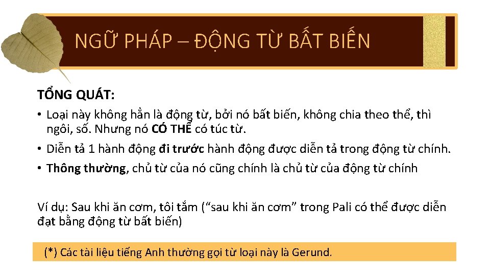 NGỮ PHÁP – ĐỘNG TỪ BẤT BIẾN TỔNG QUÁT: • Loại này không hẳn