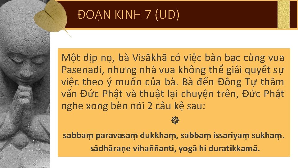 ĐOẠN KINH 7 (UD) Một dịp nọ, bà Visākhā có việc bàn bạc cùng