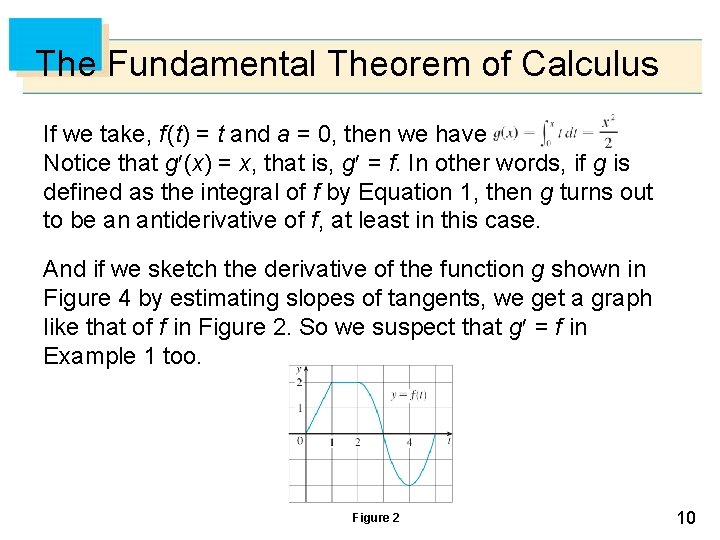 The Fundamental Theorem of Calculus If we take, f (t) = t and a