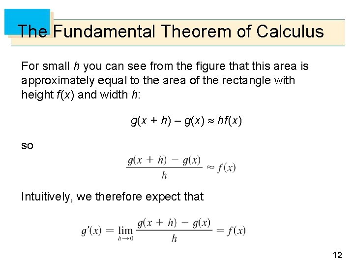 The Fundamental Theorem of Calculus For small h you can see from the figure