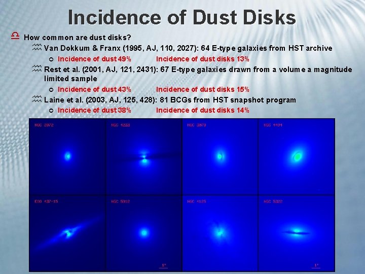 Incidence of Dust Disks d How common are dust disks? h Van Dokkum &