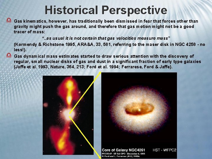 Historical Perspective d Gas kinematics, however, has traditionally been dismissed in fear that forces