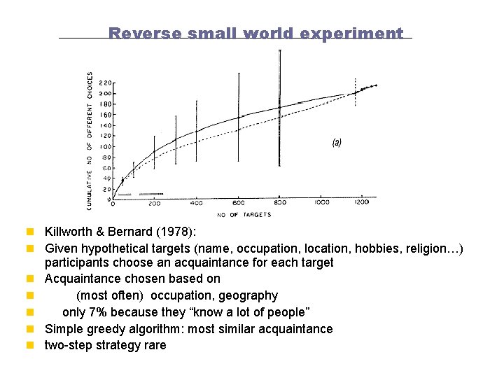 Reverse small world experiment n Killworth & Bernard (1978): n Given hypothetical targets (name,