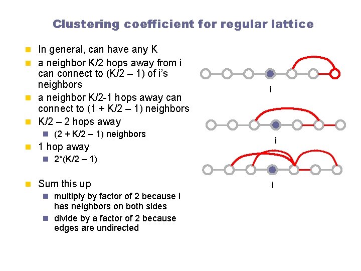 Clustering coefficient for regular lattice n In general, can have any K n a