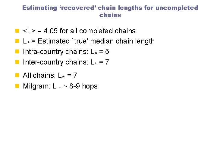 Estimating ‘recovered’ chain lengths for uncompleted chains n <L> = 4. 05 for all