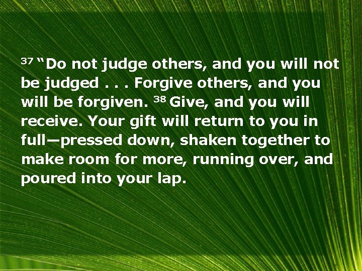 37 “Do not judge others, and you will not be judged. . . Forgive