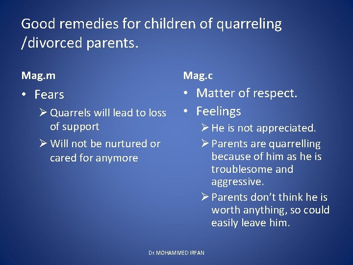 Good remedies for children of quarreling /divorced parents. Mag. m Mag. c • Fears