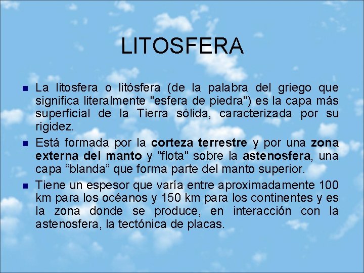 LITOSFERA n n n La litosfera o litósfera (de la palabra del griego que