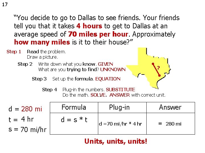 17 “You decide to go to Dallas to see friends. Your friends tell you