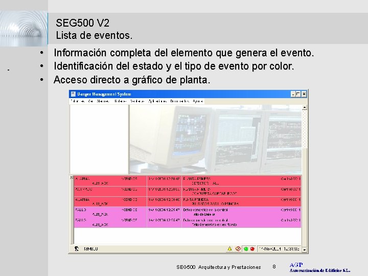 . . . . SEG 500 V 2 Lista de eventos. • Información completa