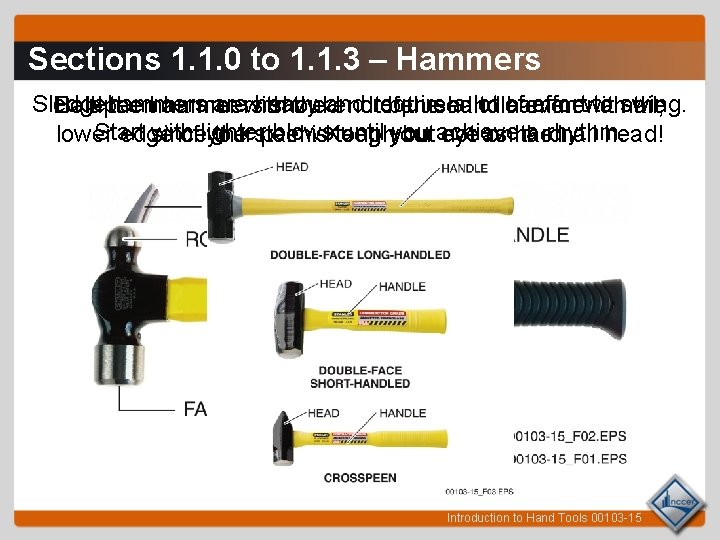 Sections 1. 1. 0 to 1. 1. 3 – Hammers Sledgehammers are heavy and