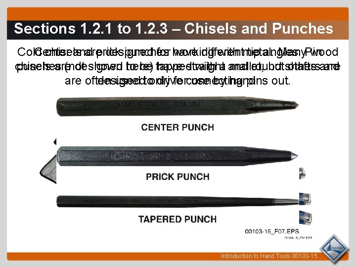 Sections 1. 2. 1 to 1. 2. 3 – Chisels and Punches Cold chisels