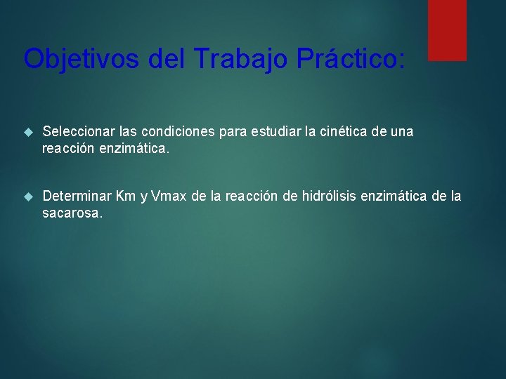 Objetivos del Trabajo Práctico: Seleccionar las condiciones para estudiar la cinética de una reacción