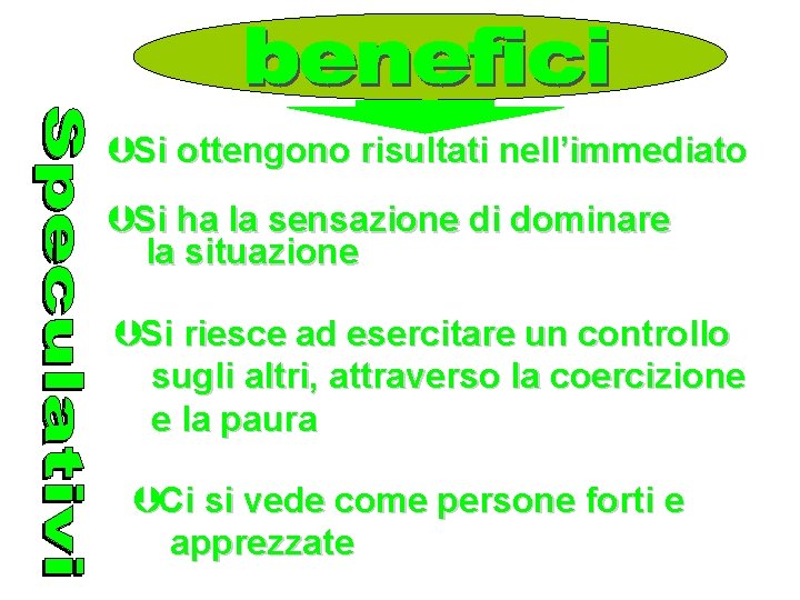 Þ Si ottengono risultati nell’immediato Þ Si ha la sensazione di dominare la situazione Þ Si ottengono risultati nell’immediato Þ Si ha la sensazione di dominare la situazione