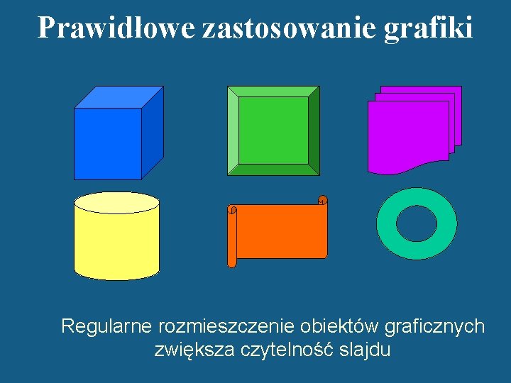 Prawidłowe zastosowanie grafiki Regularne rozmieszczenie obiektów graficznych zwiększa czytelność slajdu 