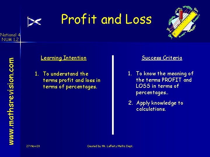Profit and Loss www. mathsrevision. com National 4 NUM 1. 2 Learning Intention Success