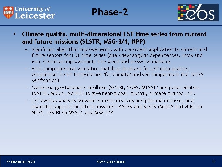 Phase-2 • Climate quality, multi-dimensional LST time series from current and future missions (SLSTR,