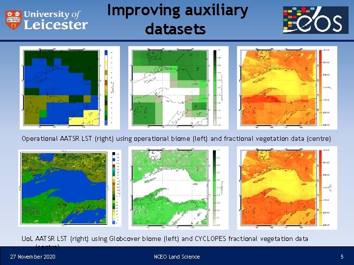 Improving auxiliary datasets Operational AATSR LST (right) using operational biome (left) and fractional vegetation