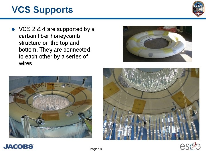 VCS Supports l VCS 2 & 4 are supported by a carbon fiber honeycomb