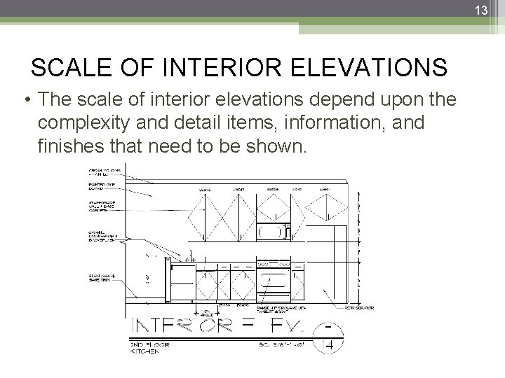 13 SCALE OF INTERIOR ELEVATIONS • The scale of interior elevations depend upon the