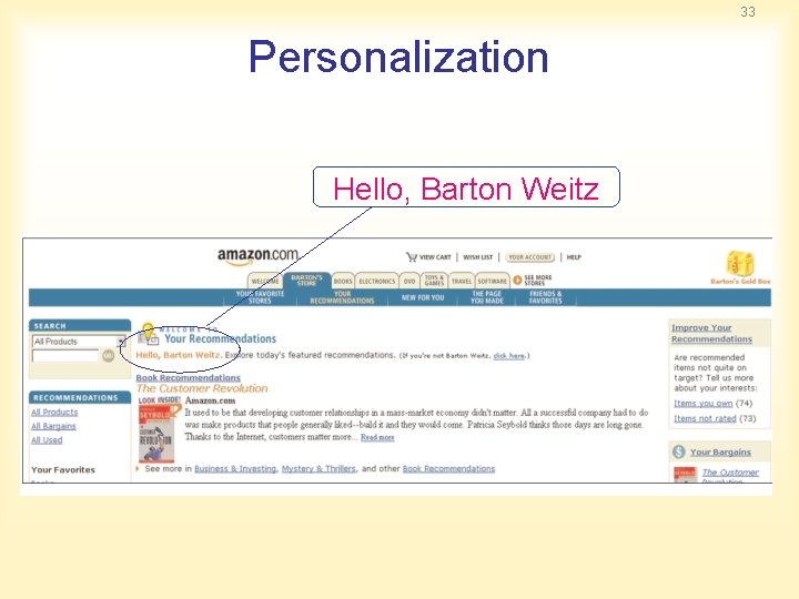 33 Personalization Hello, Barton Weitz 