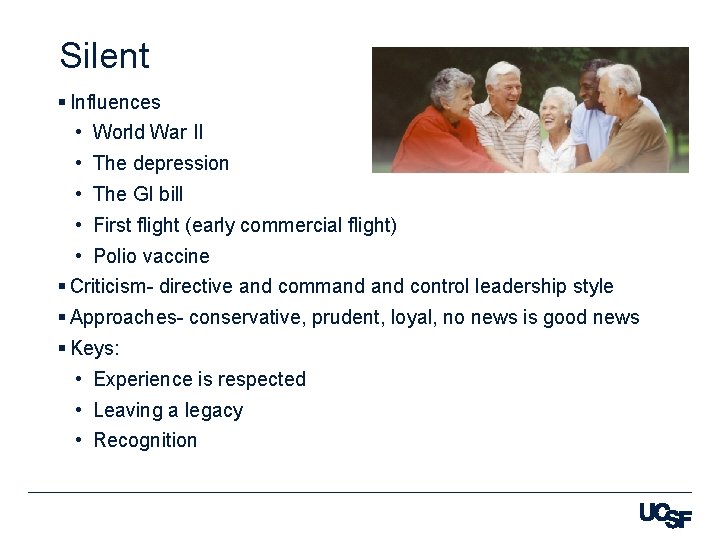 Silent § Influences • World War II • The depression • The GI bill