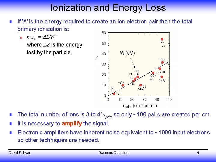 Ionization and Energy Loss If W is the energy required to create an ion