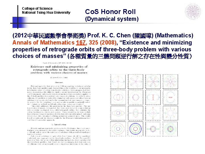 College of Science National Tsing Hua University Co. S Honor Roll (Dynamical system) (2012中華民國數學會學術獎) College of Science National Tsing Hua University Co. S Honor Roll (Dynamical system) (2012中華民國數學會學術獎)
