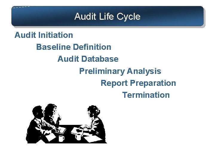 Audit Life Cycle Audit Initiation Baseline Definition Audit Database Preliminary Analysis Report Preparation Termination