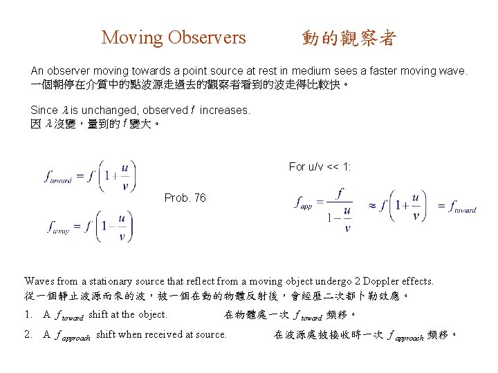 Moving Observers 動的觀察者 An observer moving towards a point source at rest in medium